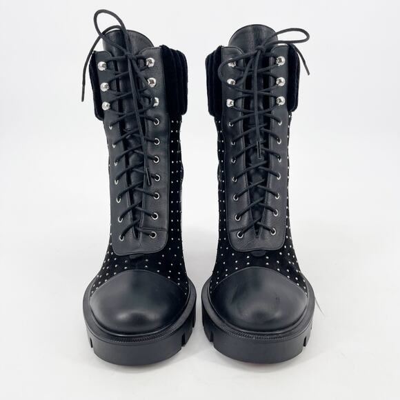 Christian Louboutin Black Dakita Lug 70 Studded Round Toe Combat Boot EU 38 - Picture 5 of 11